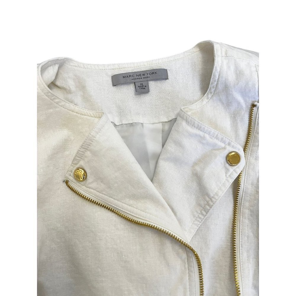 Marc New York Women Short Peacoat White Linen Gold Zipper Size XL - Picture 6 of 10